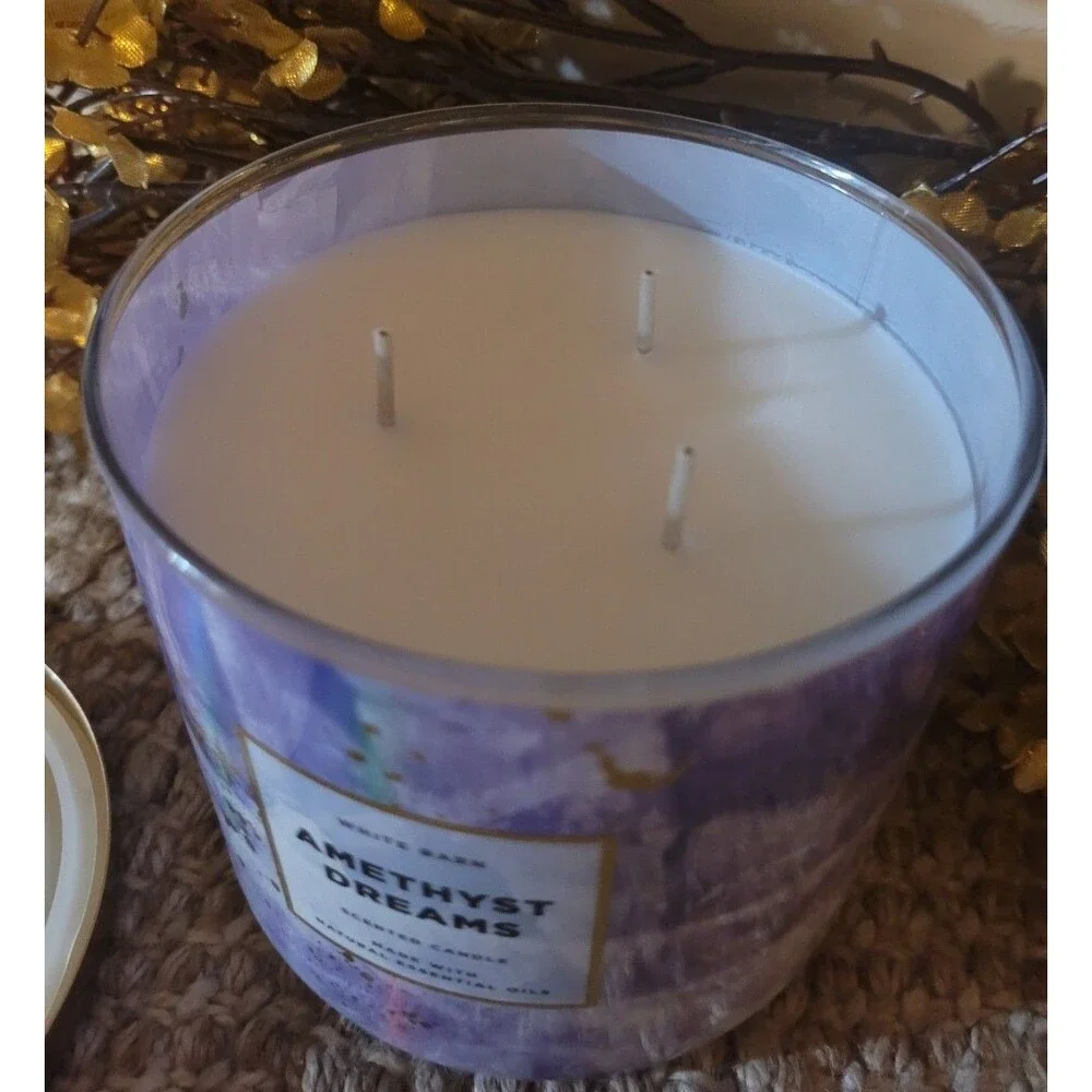 White Barn Bath & Body Works Amethyst Dreams 3-Wick Candle Iridescent Wrap NEW - Picture 2 of 3